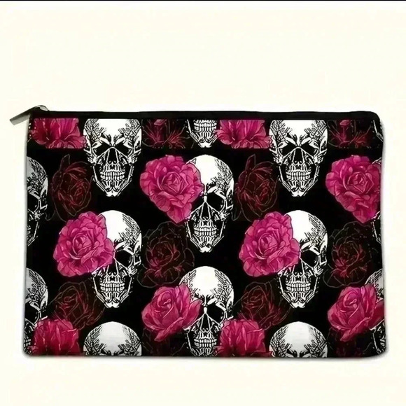 Skulls And Flowers Pattern Cosmetic Bag Makeup Bag - Picture 4 of 6